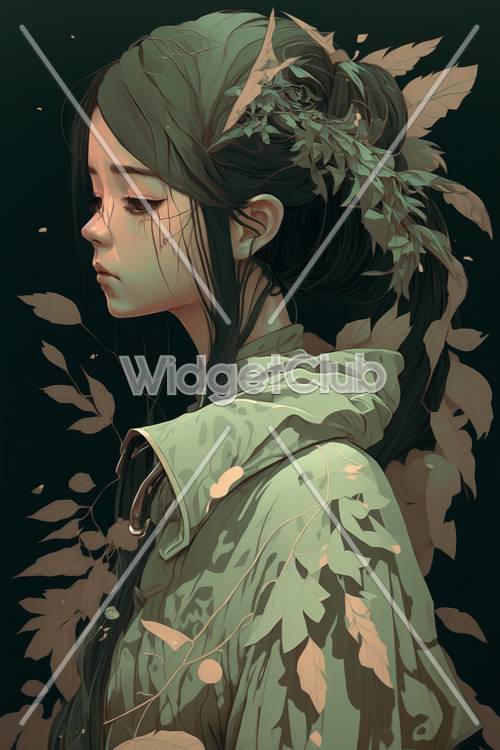 Girl Surrounded by Nature Leaves