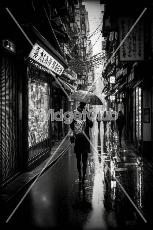 Rainy Day in a Narrow City Street