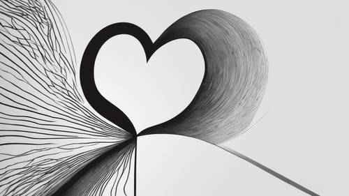 Alinear, abstract, minimalistic drawing of a half heart, black and white, with emphasis on line texture and thickness.