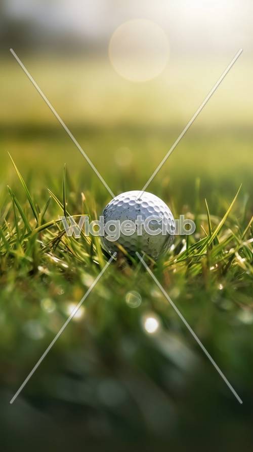Bola Golf Cerah di Rumput Hijau