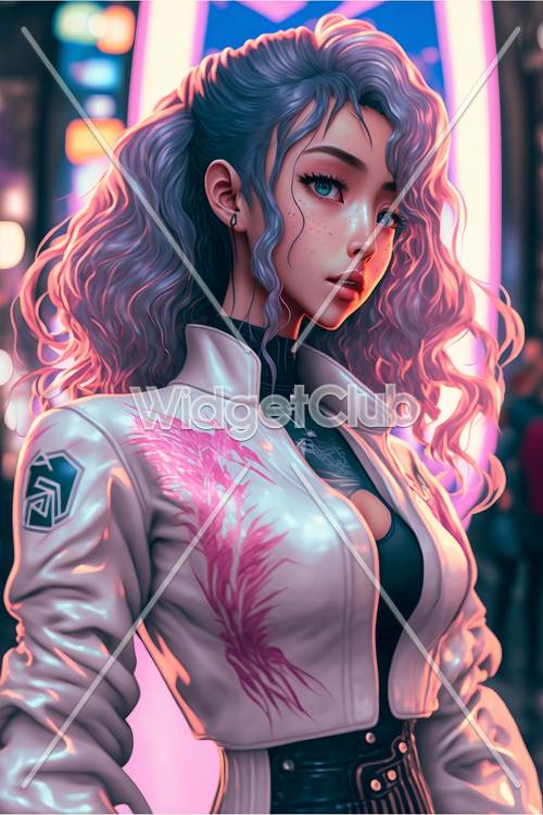 Stunning Neon City Anime Girl