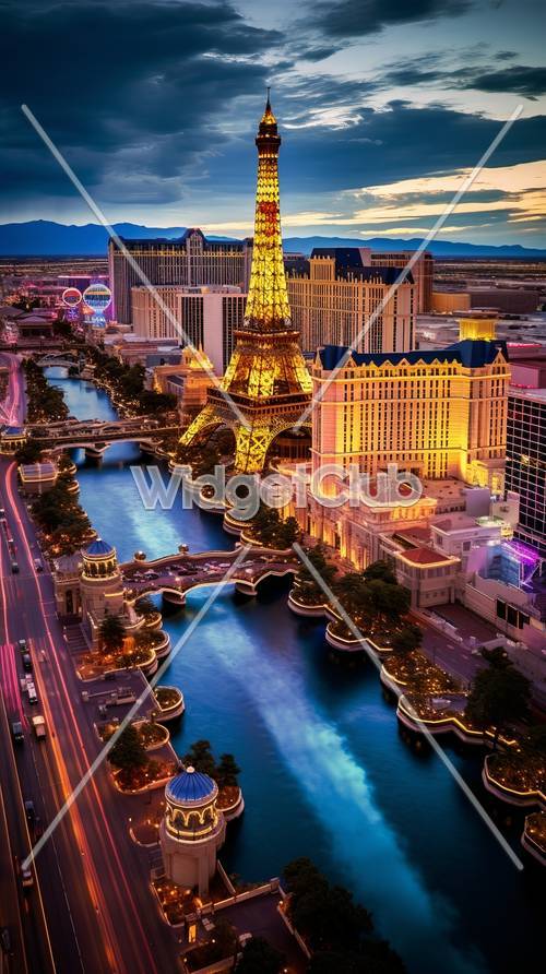 Farbenfrohe Skyline von Las Vegas in der Abenddämmerung