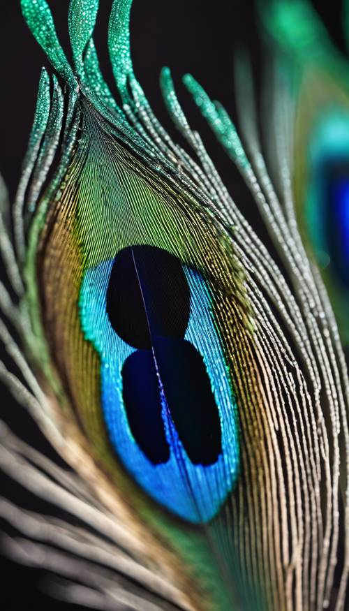 A macro shot of a peacock feather resembling a beautiful cool toned eye with hues of emerald and sapphire blue. 壁紙 [af2f3afa2c204bf4a0b6]