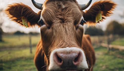 Una mirada más cercana al rostro curioso de una vaca que se acerca sigilosamente a una jugosa manzana.