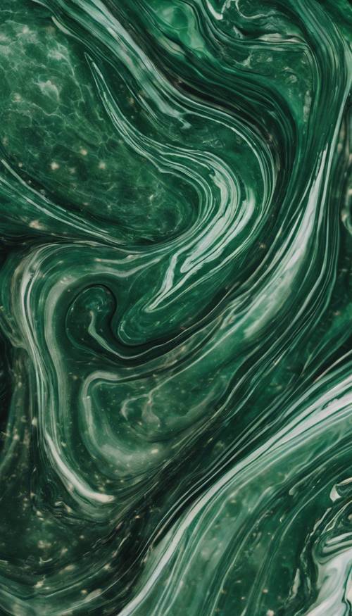 Une œuvre d&#39;art abstraite créée avec des tourbillons de marbre vert foncé.