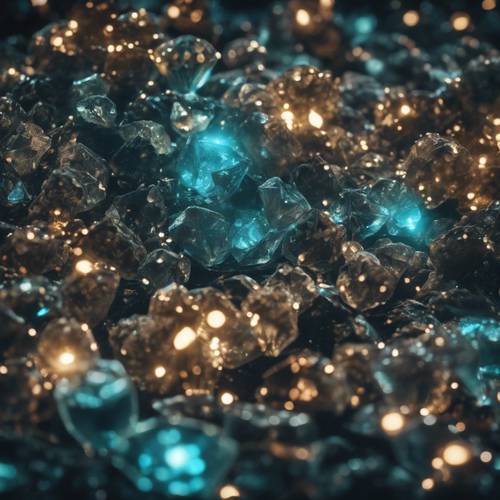 Rój bioluminescencyjnych diamentów pod głębokim morzem.