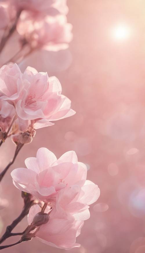 Un&#39;aura rosa chiaro morbida e delicata che brilla luminosa in un ambiente tranquillo.
