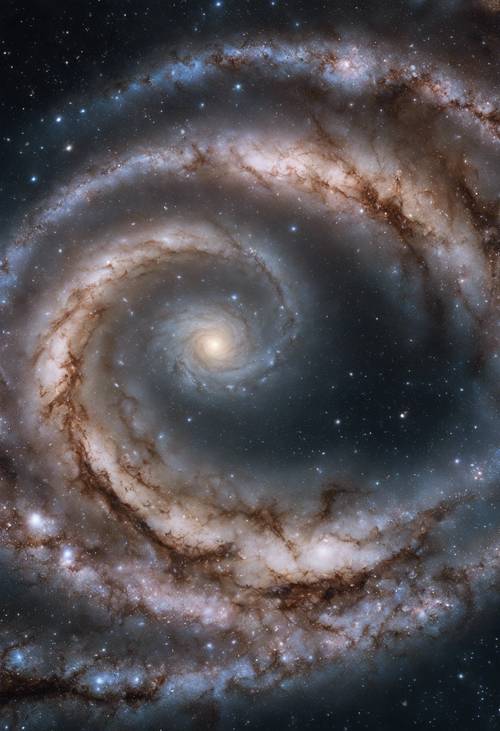 Uma visão fascinante de uma galáxia espiral barrada com dois braços curvos distintos.