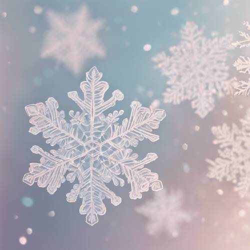 かわいらしいパステルカラーの雪の結晶をイメージしたレース柄の壁紙