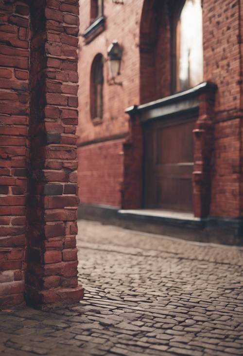 빈티지 빅토리아 스타일 건축물의 어두운 붉은색 벽돌을 사용한 아름다운 연속 디자인입니다.