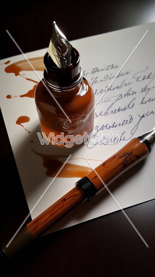 Elegante penna stilografica e fuoriuscita di inchiostro