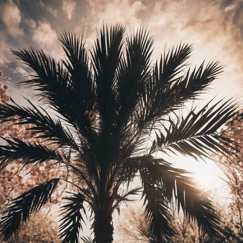 Un palmier noir spectaculaire, qui fleurit sous les rayons enchanteurs du soleil printanier.