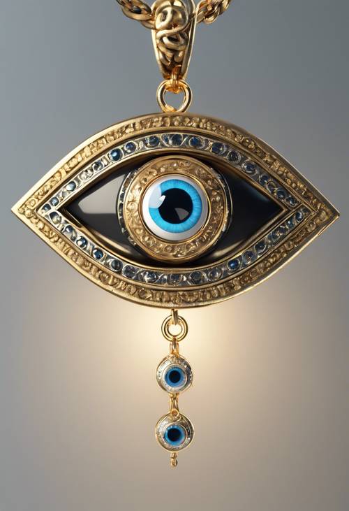 A 3D Evil Eye hanging charm, glinting in the intense beam of sunlight.