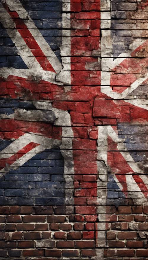 Ein dunkler und stimmungsvoller Grunge-Stil der britischen Flagge auf einer verfallenen Ziegelwand.