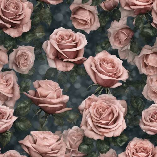 Gritty grunge style seamless pattern featuring roses in full bloom. Tapeta [bafc1518fb8e40c98668]