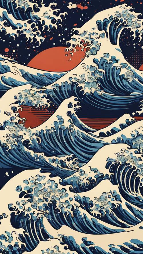 A vivid illustration of the Great Wave off Kanagawa. Tapeta [d5899317f88b4ef48439]