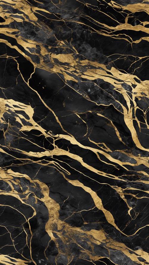 Um padrão contínuo representando mármore preto com veios dourados atravessando-o.