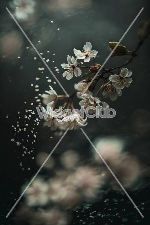 Flores de cerezo y gotas de lluvia en primavera