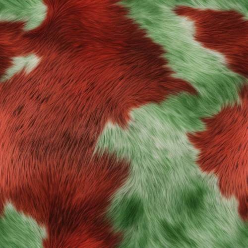 Seamless cowhide pattern art painted in bright red and green shades.