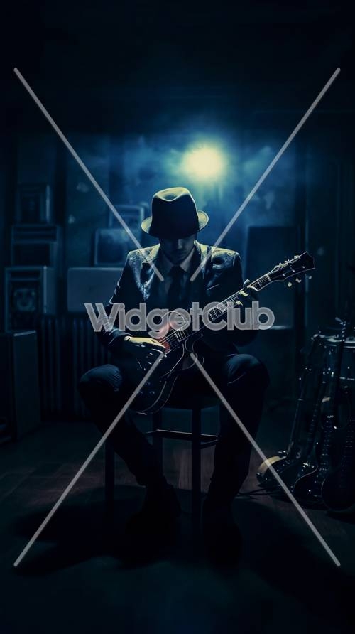 Mysterious Musician in Blue Light Wallpaper[33c0a5d2f9c34743ab71]