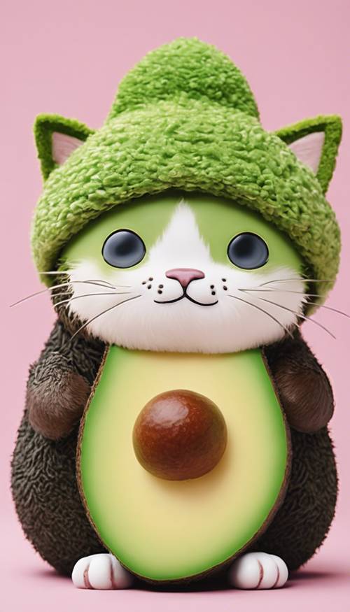 Cute avocado with a kawaii cat hat on its head.