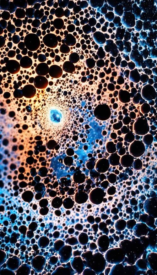 Buracos negros engolindo nebulosas, cuspindo correntes de poeira cósmica azul vibrante na tela infinita do espaço.