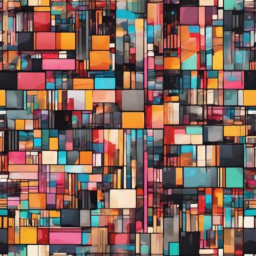 An abstract geometric skyline, assembled from blocks of various shapes and bright colors Tapeta [fe6af193a72247488a7f]