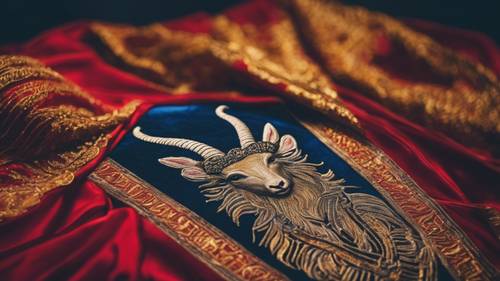 An embroidered Capricorn on a royal robe.