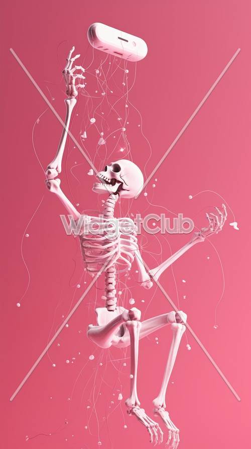 Dancing Skeleton on Pink Background