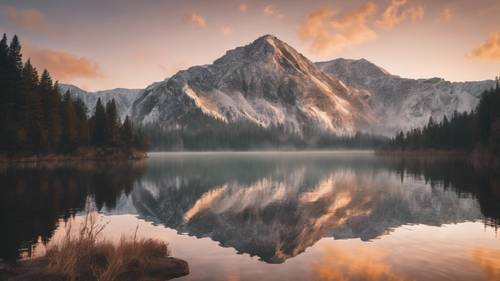 Aesthetic quotes reflected in a peaceful, mirror-like mountain lake at sunrise.