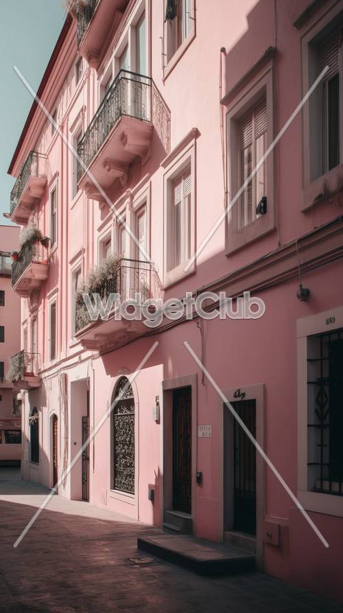 晴れた日のピンク色の建物