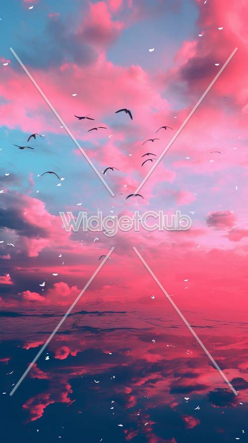 Colorful Sky and Flying Birds