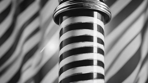 A classic barber pole with a swirling black and white stripe.