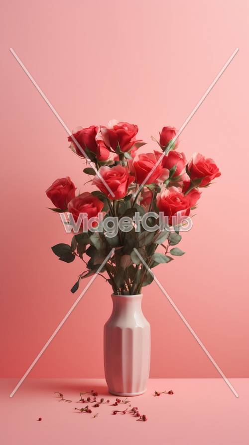 Красивые красные розы в белой вазе