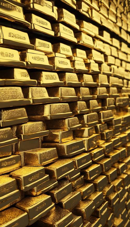 A pile of gold bricks shining brightly in a bank vault. Tapet [9fa90ec7f034496c9754]