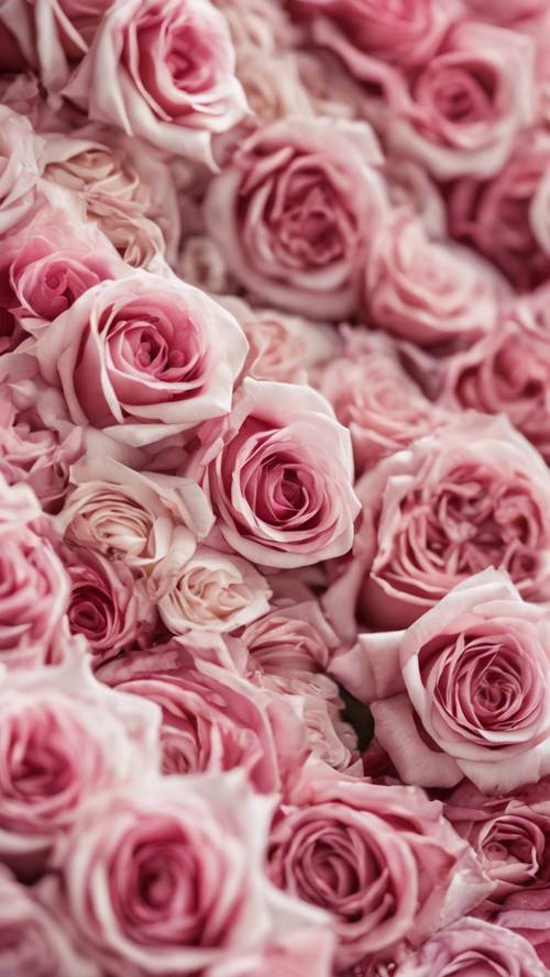 Strisce intricate create da una varietà di rose delicate in rosa, rosso e bianco. Sfondo [54663cdd79a94359a380]