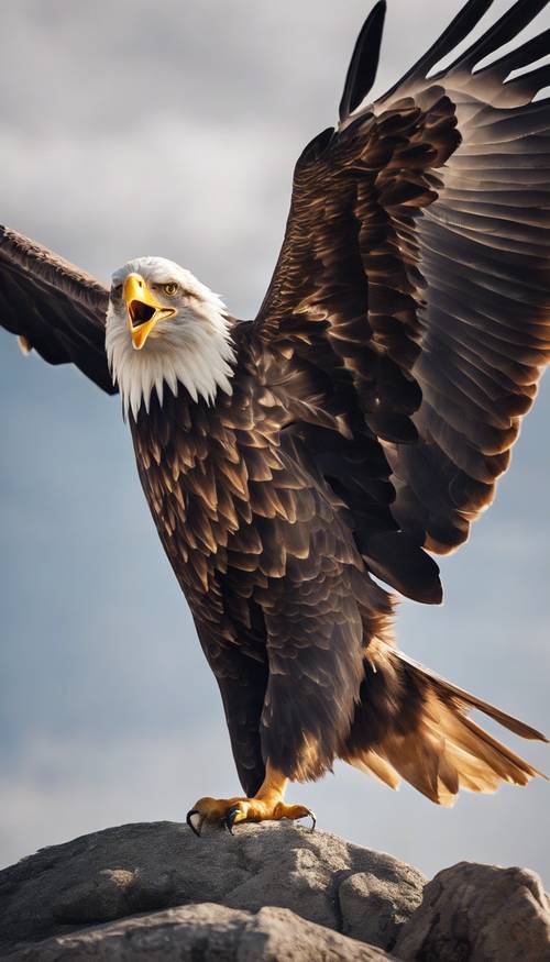 一隻鷹在岩石地形中俯衝捕捉獵物。