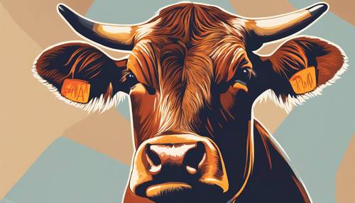Plakat w stylu pop-art z odważnym brązowym nadrukiem krowy