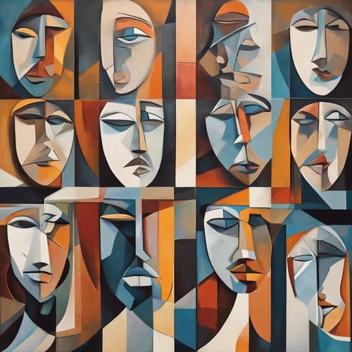 Cubist inspired minimalist geometric painting showing human faces from different angles. Tapeet [aa7d0f2b6db9420cb569]