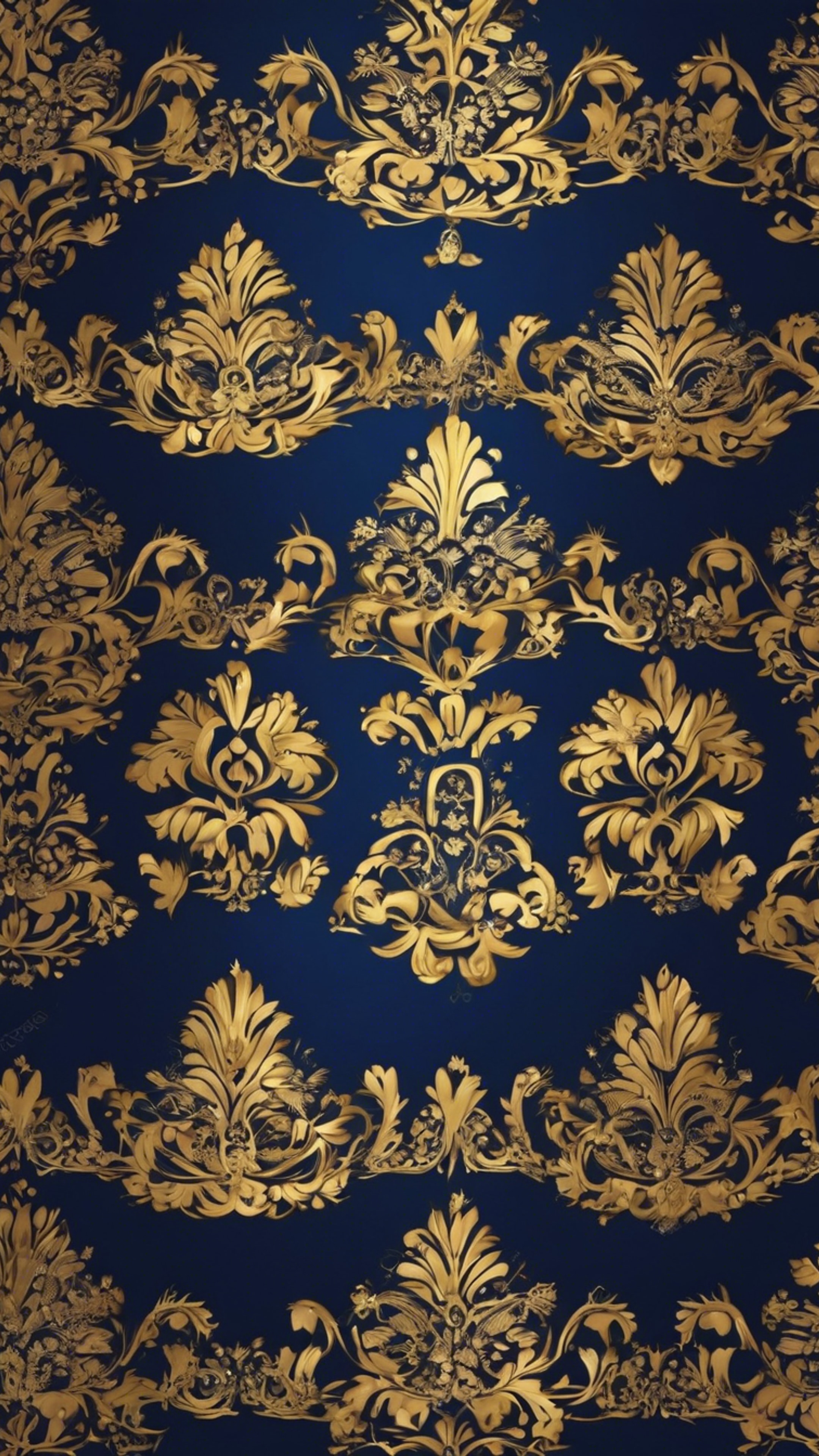Royal golden damask on a midnight blue background Wallpaper[22484095d1454c8983f2]