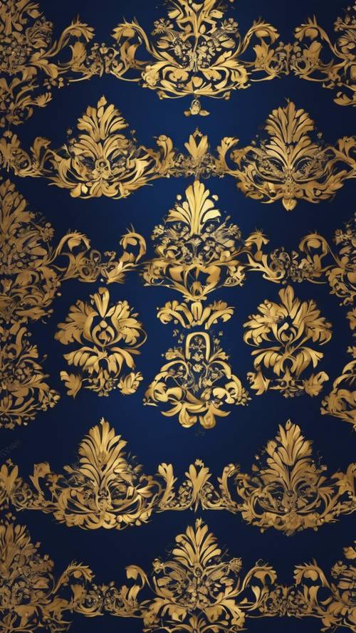 Королевский золотой дамасский узор на темно-синем фоне