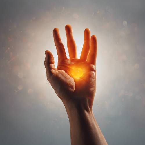 A hand reaching out from an orange aura