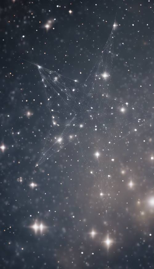Uma constelação em forma de estrela cinzenta num céu noturno claro.