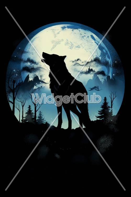 Mystical Moonlit Wolf Background