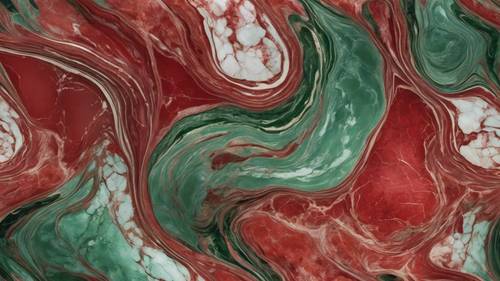 高分辨率图像描绘了具有有机曲线的红色和绿色大理石。