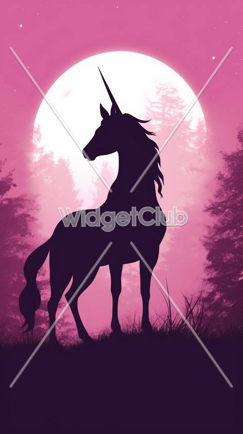 Magical Unicorn Silhouette Under Pink Moon