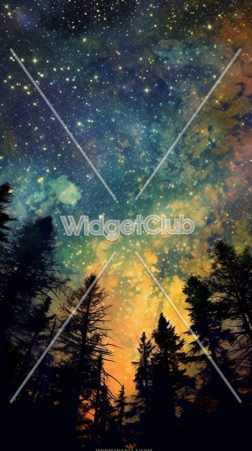 Sternenhimmel und Waldsilhouette