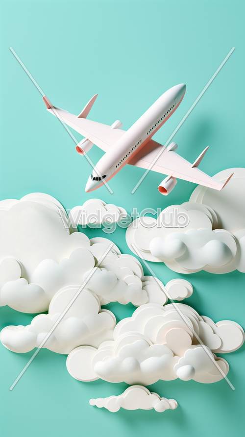 Pesawat Terbang Di Atas Awan di Langit Biru