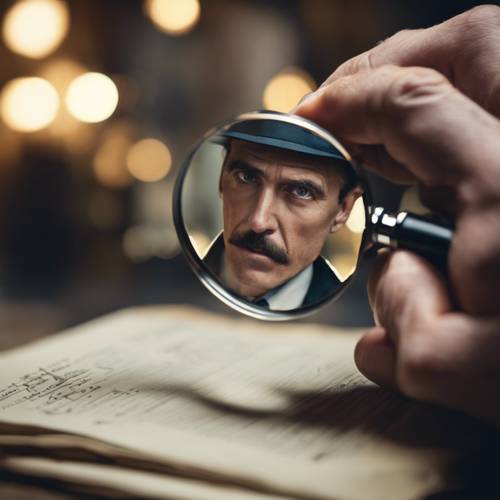 A detective peering through a magnifying glass at a clue
