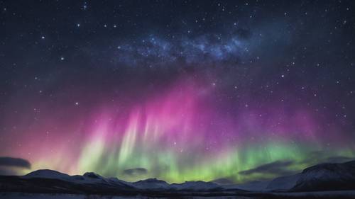 Un tranquilo cielo nocturno estrellado que muestra la aurora boreal, con una cita aspiracional que aparece en el cielo nocturno.